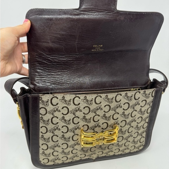 Celine Vintage 70s Carriage Monogram Canvas & Leather Horse Carriage Crossbody - Picture 9 of 15